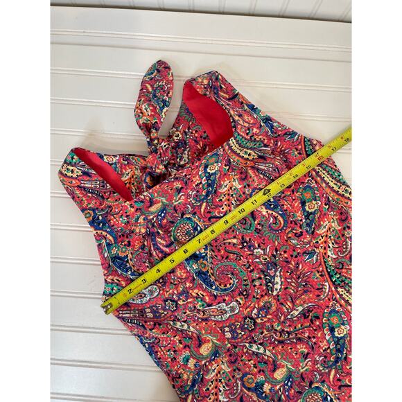 Talbots Bonaire Paisley Textured Sheath Dress Tie Open Back Sleeveless Size 4 - Picture 4 of 9